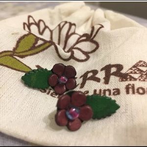 New Purple & green flower leather  earrings Spain